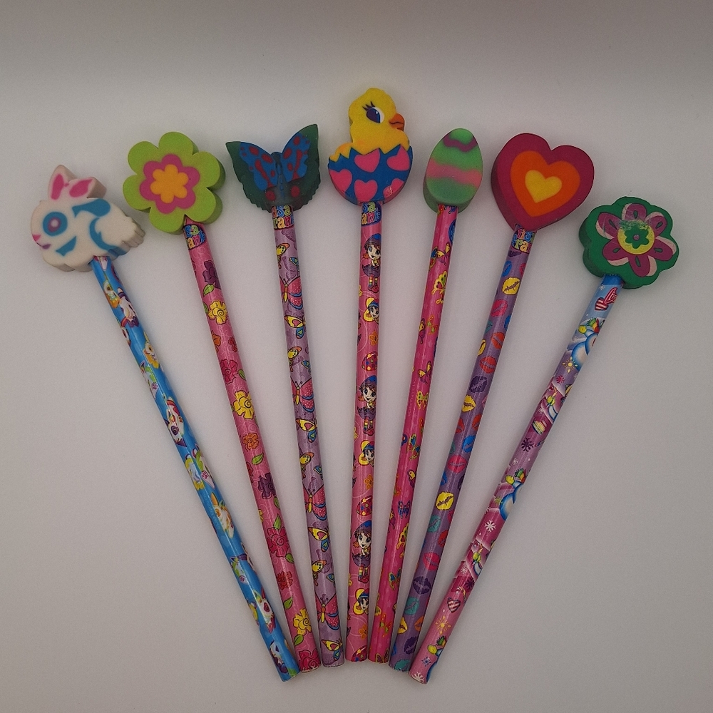 Vintage Lisa Frank Pencils with coordinating eraser toppers Set of 7 Y2k 90s